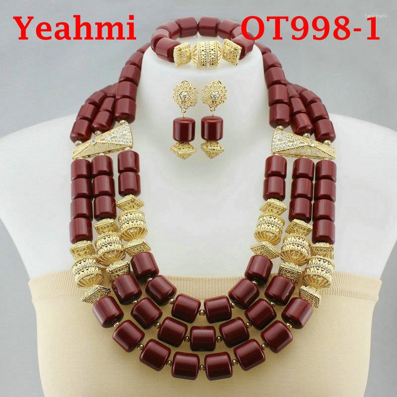 

Necklace Earrings Set Costume African Chunky Nigerian Beads Wedding Jewelry Luxury Dubai Bead Bridal OT998-1, Picture shown