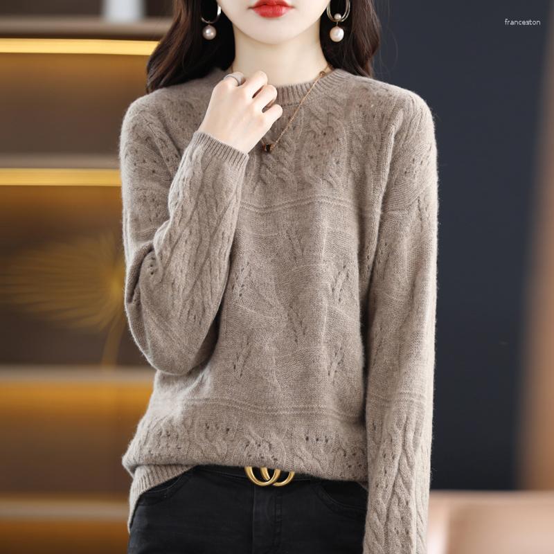 

Women' Sweaters Autumn Pure Wool Women' Round Neck Temperament Knitted Sweater Loose All-Match Bottoming Shirt Long-Sleeved Top, White