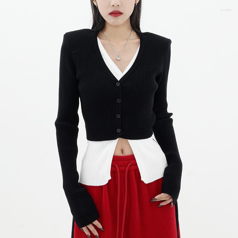 

Women's Knits Sandro Rivers Early Spring Sweater Knitted Cardigan Women's Two Piece Elastic Slim Fit Outwear Long Sleeve Underlay, Black