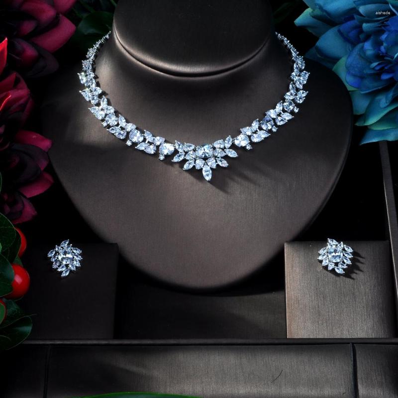

Necklace Earrings Set Fashion Clear Zirconia Small Flower Cubic Zircon Wedding Jewelry Promotion Nickel Free Factory, Picture shown