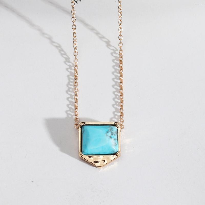 

Pendant Necklaces Fashion Chic Natural Stone Blue Turquoise Howlite Square Female Summer Jewelry Accessory Girlfriend Gifts