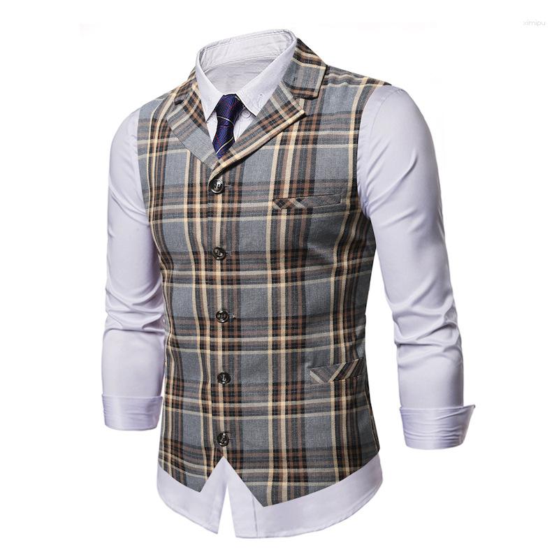 

Men's Vests Four Seasons Versatile Men's Casual Plaid Single Breasted Polyester Cotton Blended Yarn Vest For Man Daily Party Waistcoat, 9656