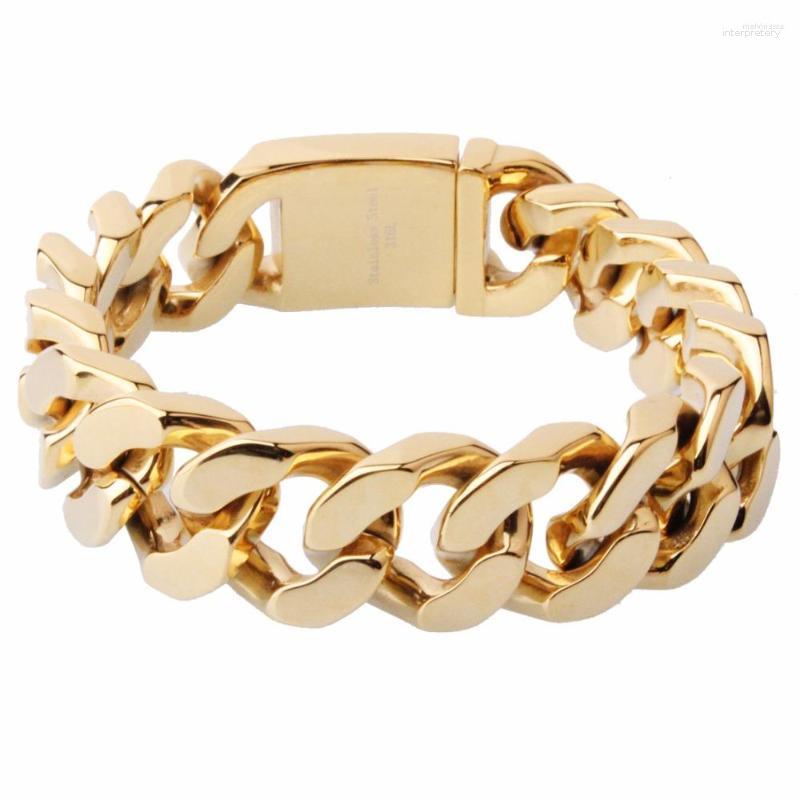 

Link Bracelets High Quality Heavy Men Bracelet Silver Color/Gold/Black Color Mens Chain Stainless Steel Curb Cuban
