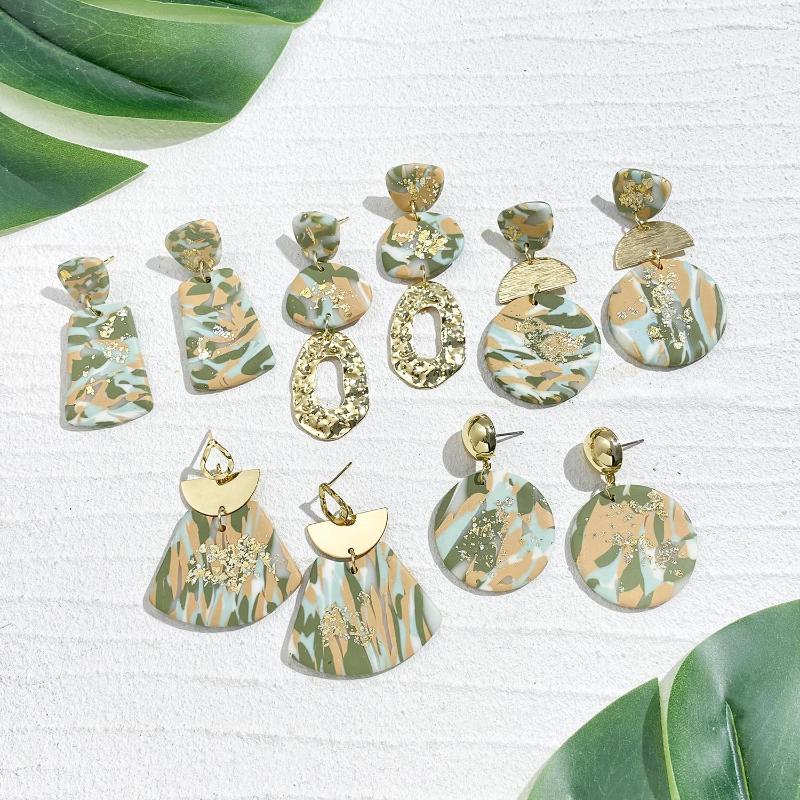 

Dangle Earrings Lifefontier Unusual Brown Green Abstract Pattern Polymer Clay Drop Earring For Women Handmade Statement Geometric Jewelry