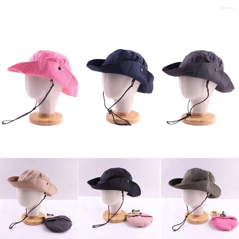 

Berets Waterproof Summer Fisherman Hat Drawstring Bucket Outdoor Climb Travel Sunshade Cap Packable Foldable Portable Beach Sun, Black