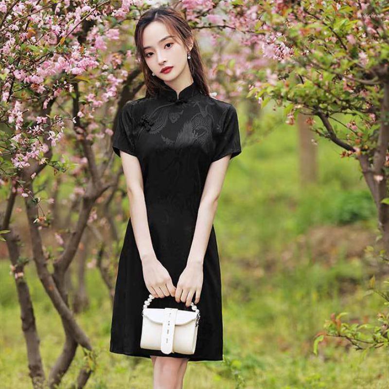 

Ethnic Clothing Traditional Chinese Women Dragon Cheongsam Oriental Slim Mini Sexy Qipao Vestidos Elegant Young Girl Party Dress Retro Qi