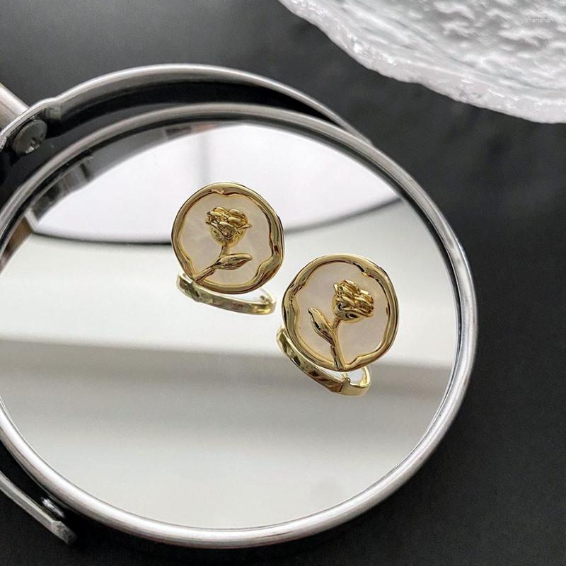 

Stud Earrings Stainless Steel Shell Rose Flowers Fashion Classic Simple For Women Jewelry Wedding Party Gifts