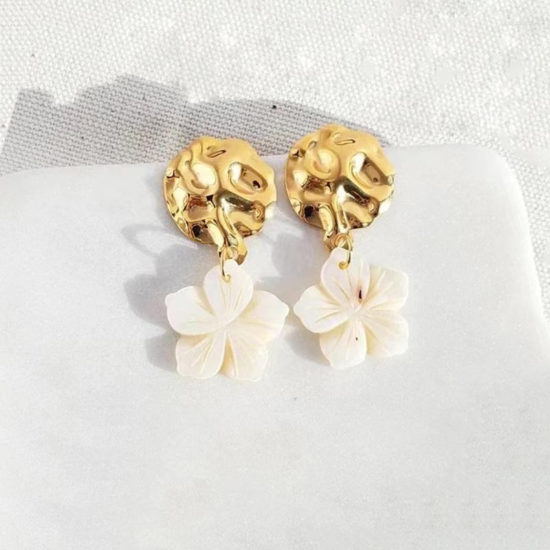 

Dangle Earrings Statement Fashion Shell Plum Drop 18K Plated Brass Stud Flower Elegant Femme Accessories