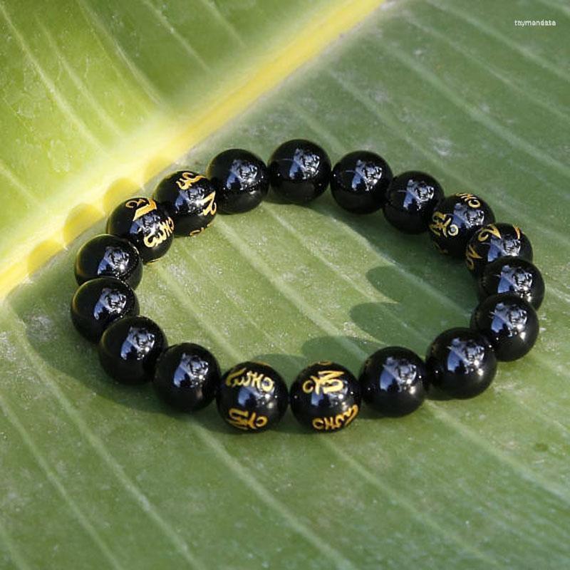 

Strand Beaded Strands Tibetan Mens Buddhist Prayers Symbols Black Onyx Meditation Mala Bracelet Gift Raym22