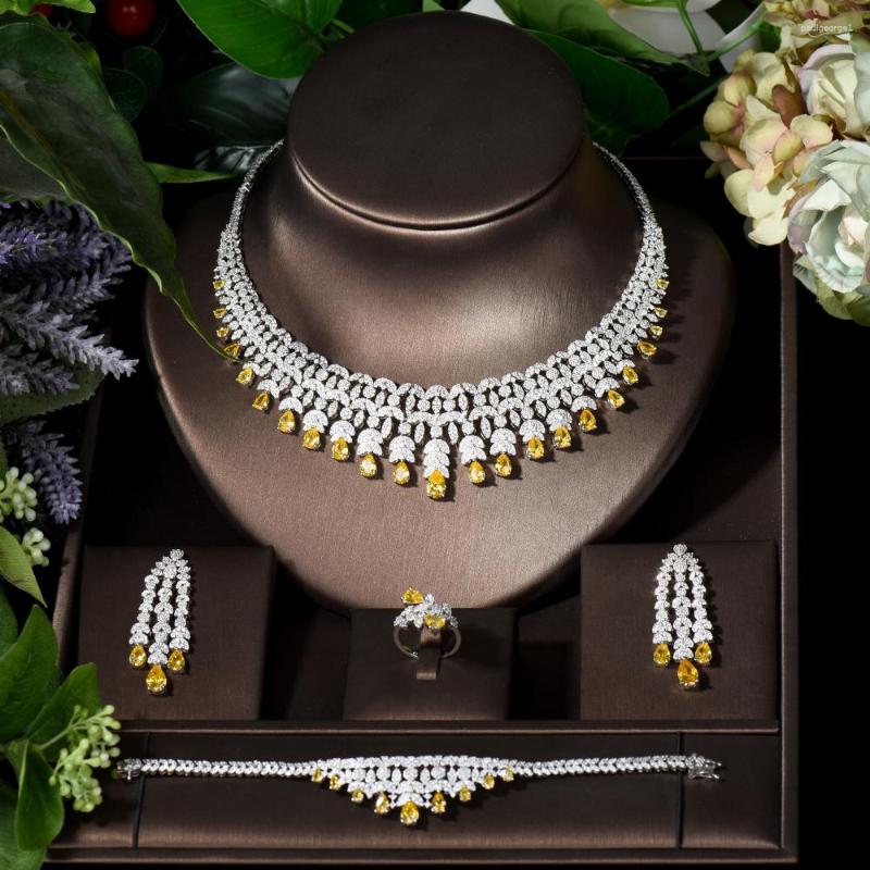 

Necklace Earrings Set Fashion Big Luxury 4pcs Yellow Color Water Drop Shape Women Earring Dubai Nigeria Wedding Bijoux S-025, Picture shown
