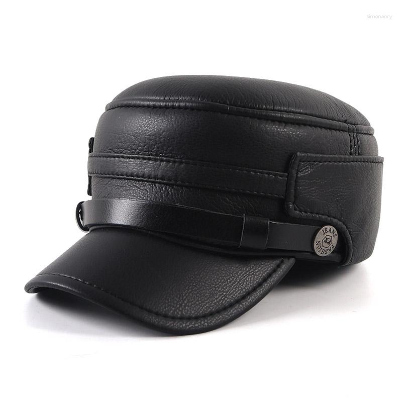 

Ball Caps Men's Winter Hat 2023 Warm Soft Leather Baseball Cap For Men Dad Bone Male Flat Army Military Hats Black