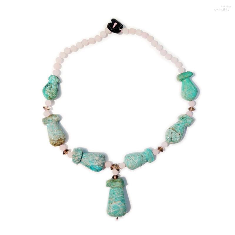 

Pendant Necklaces Lii Ji Bohemian Necklace Real Stone Rose Quartzs Smoky Amazonite Women Holiday Jewelry 60cm