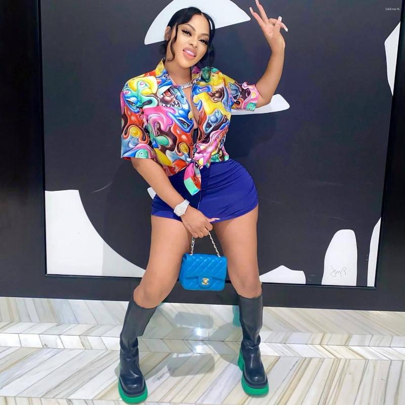 

Women's Blouses 2023 S Retro Print Short Bandage Top Free Nature Open Stitch Fashion Half Sleeve Women High Waist Slim Shirt, Multi