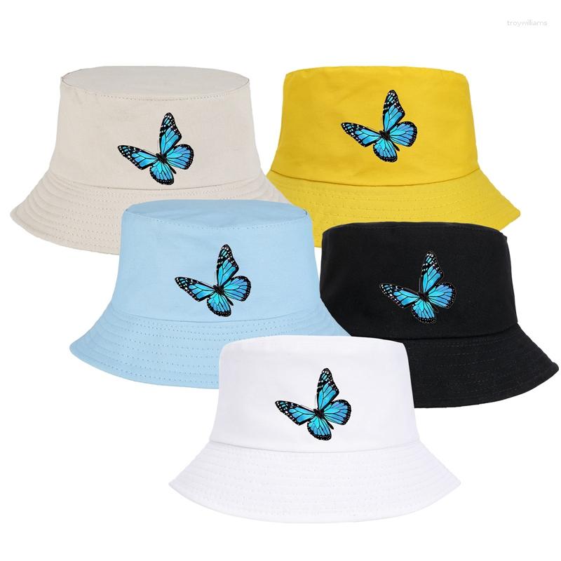 

Berets Spring Women Bucket Fishing Hats Sunscreen Sun Cap Butterfly Lady Fisherman Hat, Bk