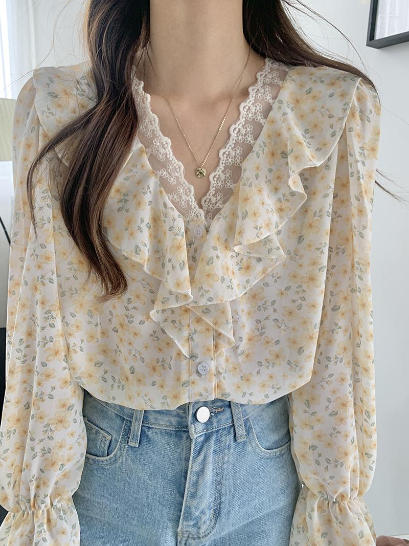 

Women' Blouses Spring Autumn Sweet Shirts Women' Clothing 2023 Lotus Leaf Lace Collar Blouse Tops D16, Pink