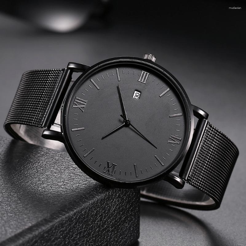 

Wristwatches Christmas Gift For Him And Father Men's Skeletonized Strap Round Pointer Watch Wrist, Black case black needle black strap