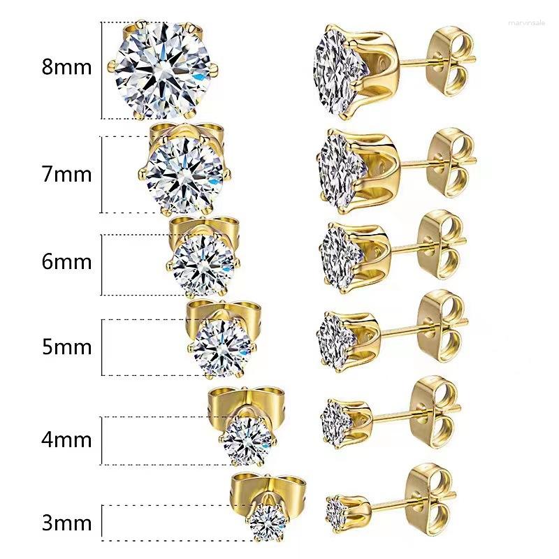 

Stud Earrings 6 Pairs Set For Women 14K Gold Plated Cubic Zirconia Hypoallergenic Round 316L Stainless Steel Men