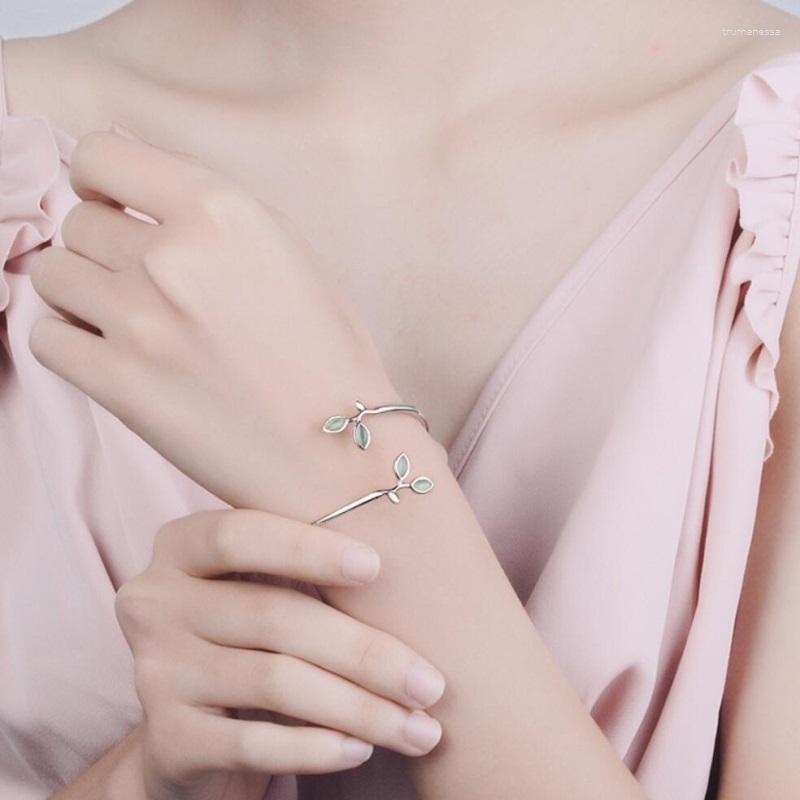 

Bangle Sole Memory Tender Bud Fresh Minimalist Leaves Opal Silver Female Literary Trendy Resizable Bangles Raym22