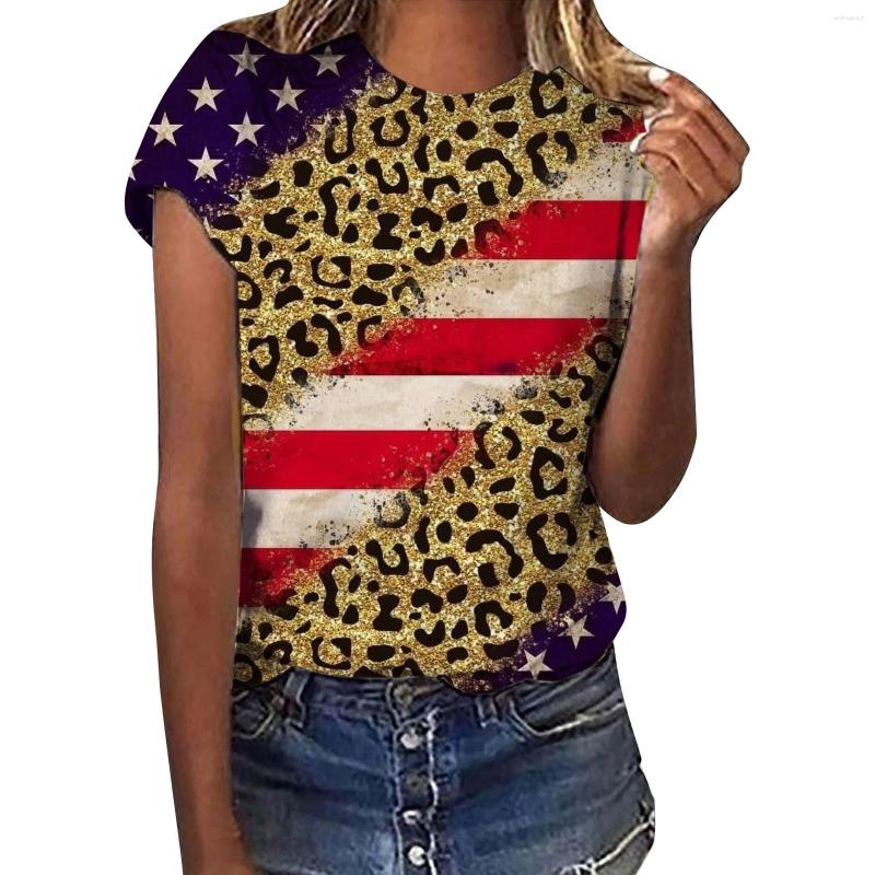 

Women's Blouses Shirts Women Independence Day Casual Pattern Printing Blouse Short Sleeves Crew Neck Loose Vintage Sexy Pullover, Khaki-1