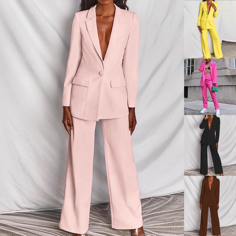 

Women' Tracksuits 2PCS Woman Blazer Jacket Long Pants Trousers Women Set Pink Suits Office Korean Two-Piece Single Breasted Business Wear, Black