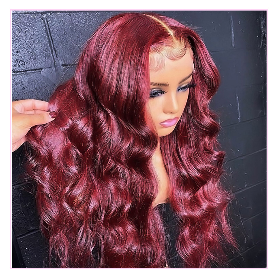 

New Product 13x4 13x6 Hd Lace Frontal Wig Body Wave Wig Burgundy Lace Front Wig Glueless Human Hair Pre Plucked 99j Red Colored Wig 28 Inch