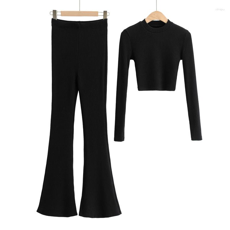 

Women' Two Piece Pants Spring 2023 Women' Suit Set Knitted 2 Sets Womens Sexy Outfits Woman Pieces Trouser Suits Flare Sportswear, Black