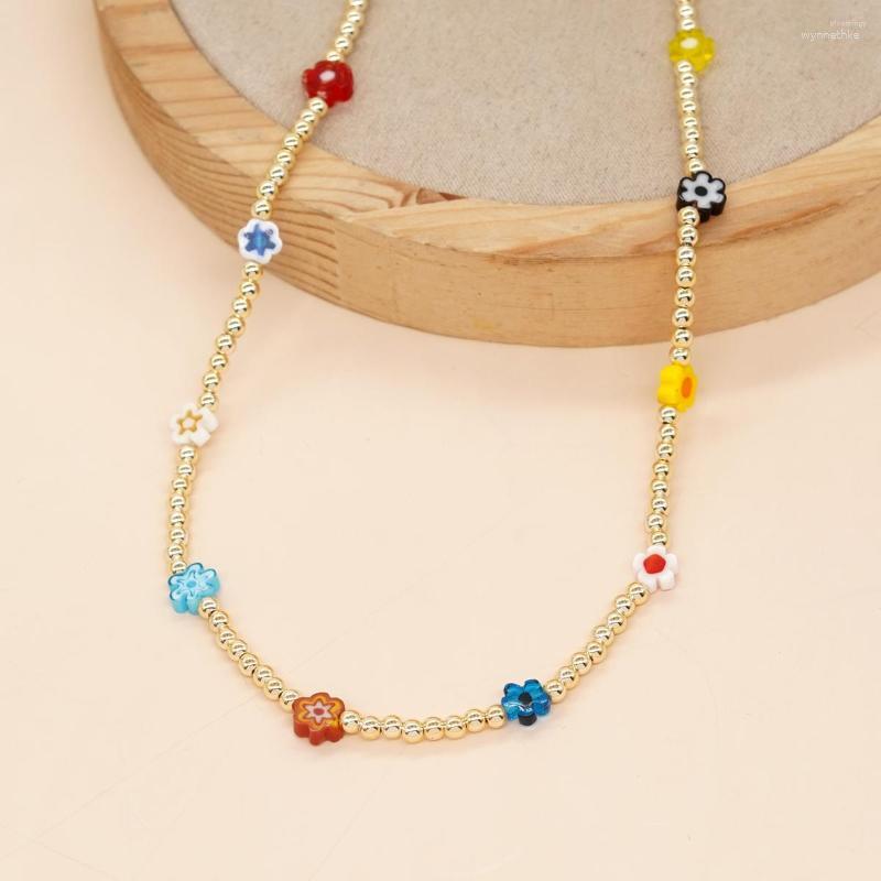 

Chains Boho Flowers Beaded Pendant Necklaces Summer Jewelry Handmade Gift For Women Teen Girl Gold Plated Choker Necklace
