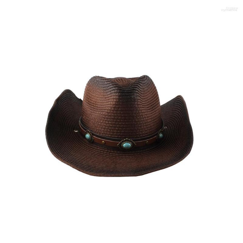 

Berets European And American Curled Straw Woven Western Era Cowboy Hat Summer Seaside Beach Sunscreen Panama Fedora Sun