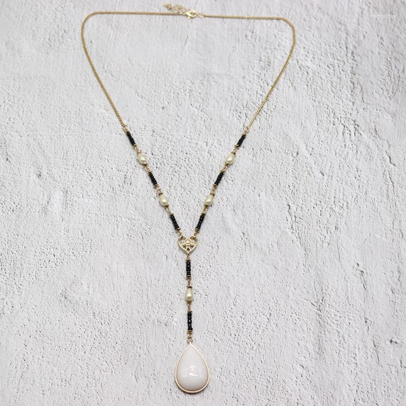 

Pendant Necklaces 2023 White Stone Y Shape Pearl Beads Heart Simple Necklace Women Black Water Drop Long