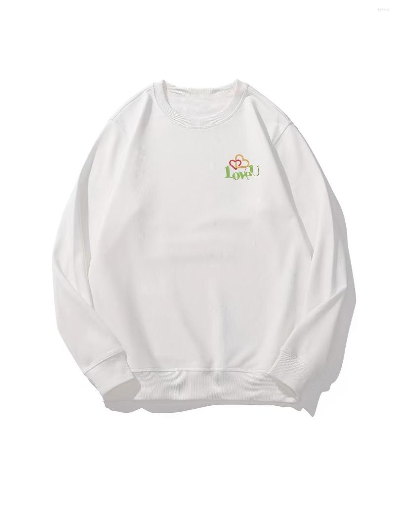 

Men's T Shirts Sweatshirt Heavyweight Crew Neck Pullover Winter Casual With Small Double Love Graphic, White