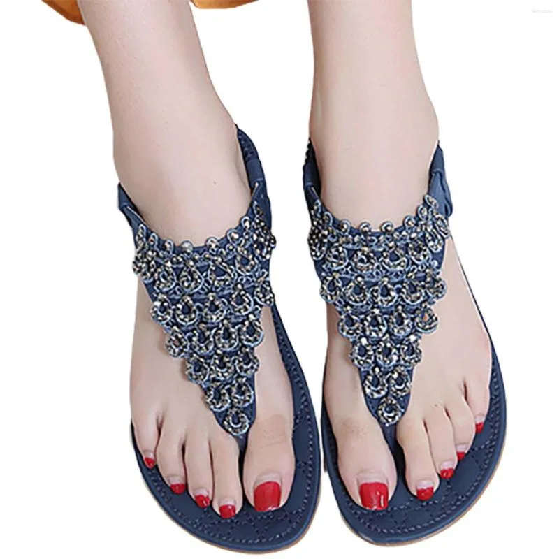 

Sandals 2023 Summer Lace Rhinestone Bohemia Foreign Trade Large Size Elastic Womens 12 Rubber Women Rose, Blue