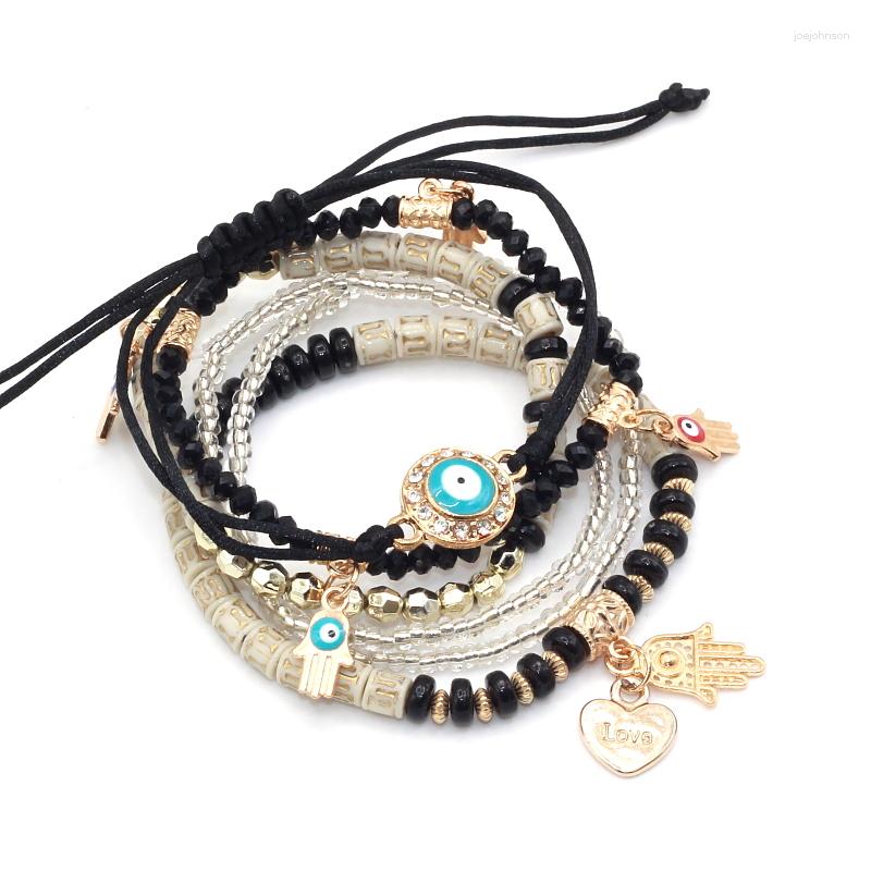 

Charm Bracelets 6pcs/set Love Heart Hamsa Hand Pendants Women's Resin Beads Eye Brand Design Wild Style Bracelet For Women