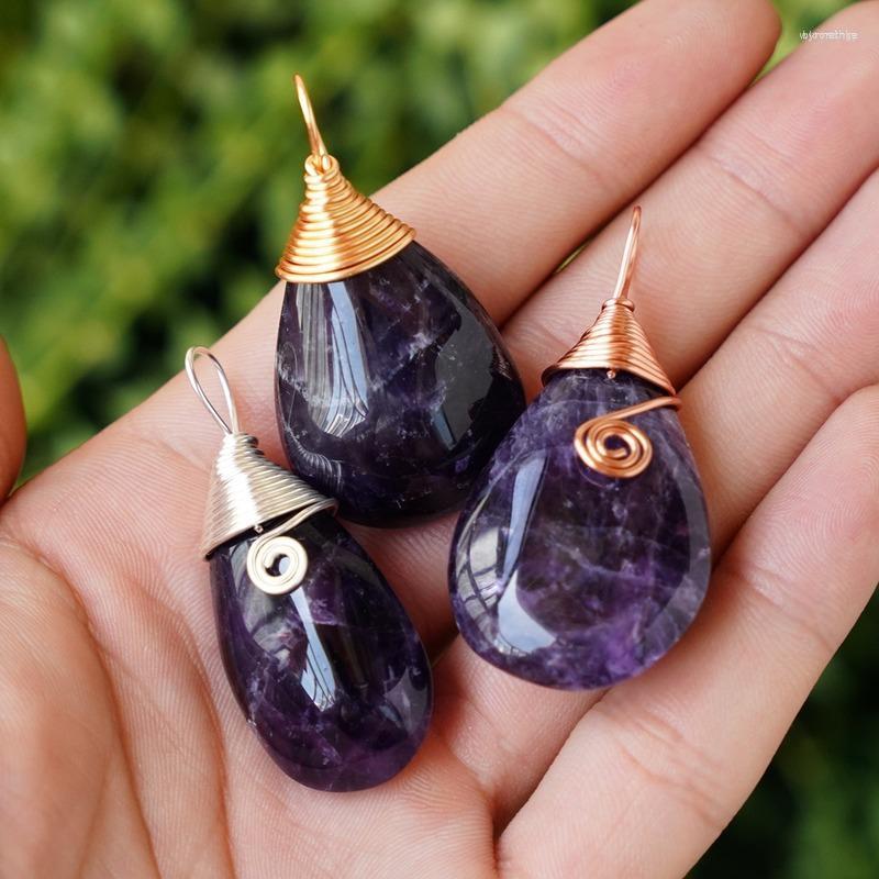 

Chains Natural Amethyst Stone Handmade Woven Wire Wrap Pendant Necklace Fashion Healing Crystal Necklaces For Women Men Jewelry