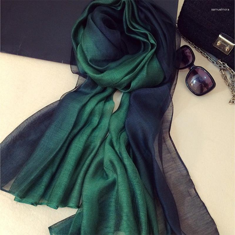 

Bow Ties Long Mulberry Silk Gradient Scarf Shawl Dual Purpose Ladies Dark Green