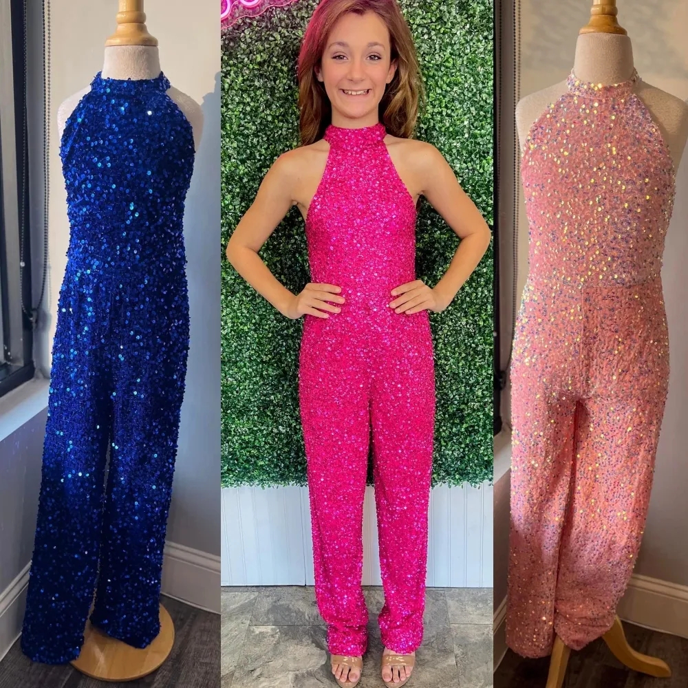 

Girl Pageant Romper Dress Velvet Sequin Kid Birthday Formal Party Jumpsuit Gown Toddler Teen Little Miss Rising Star On-Stage Fun Fashion Interview Pink Fuchsia