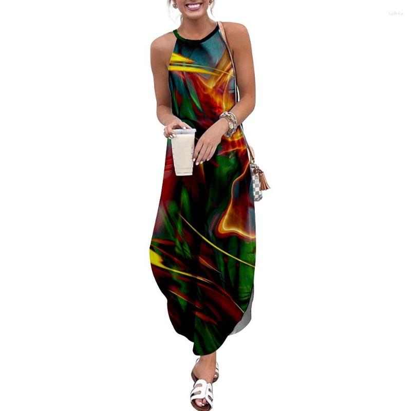 

Casual Dresses Women Maxi Fluorescent Lines Printed Sleeveless Causal Summer Beach Dress SOJINM Sling Long Streetwear, Zy00848a37-a389