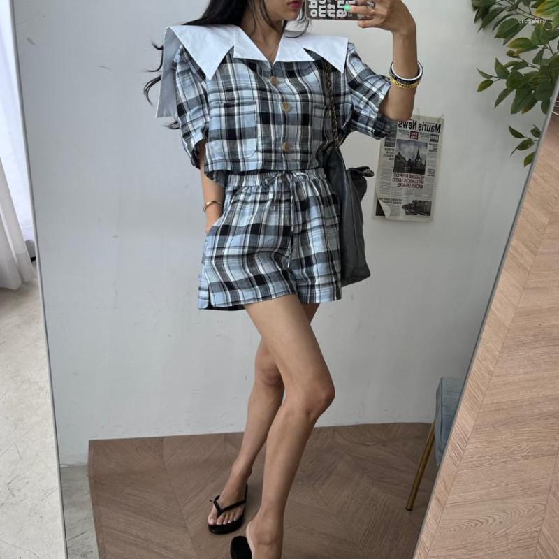 

Women's Shorts Design Sense Socialite Fashion Plaid Top Two-piece Suit Female Tide Summer Small Fragrance Wind Ins Lapel, Jacket and trousers