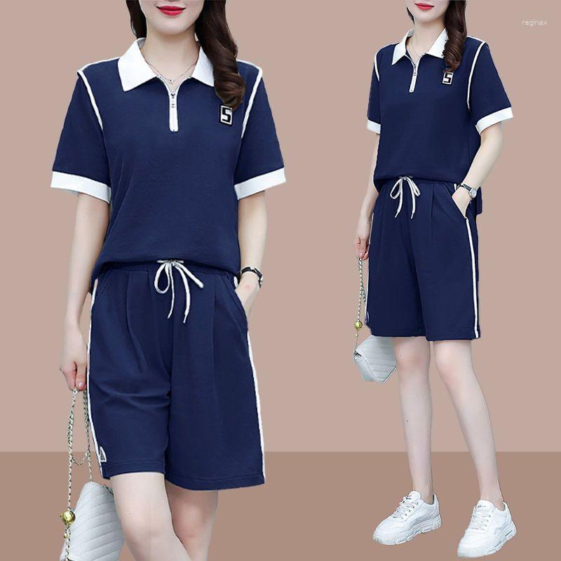 

Women's Tracksuits Casual Sports Set For Women's 2023 Summer Fashion Loose Collar Contrasting Color Patchwork Sleeved Shorts Two-piece, Picture color