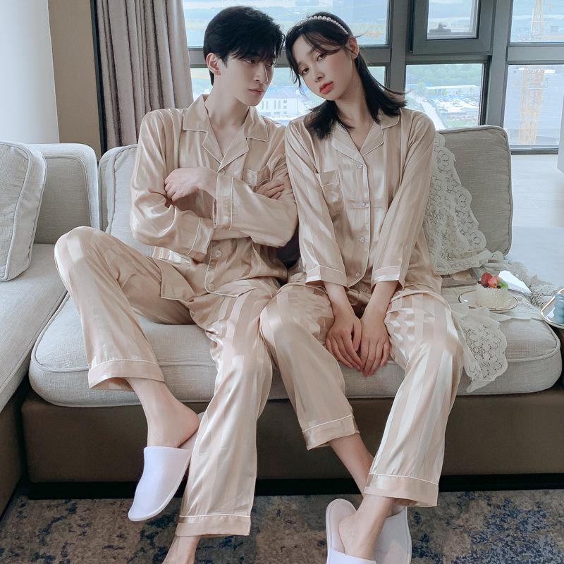 

Men's Sleepwear Summer Pajama For Women Long-sleeved Trousers Men Silk Satin Pyjamas Pijama Femme Set Loungewear Shorts Home Suit, Sl champagne