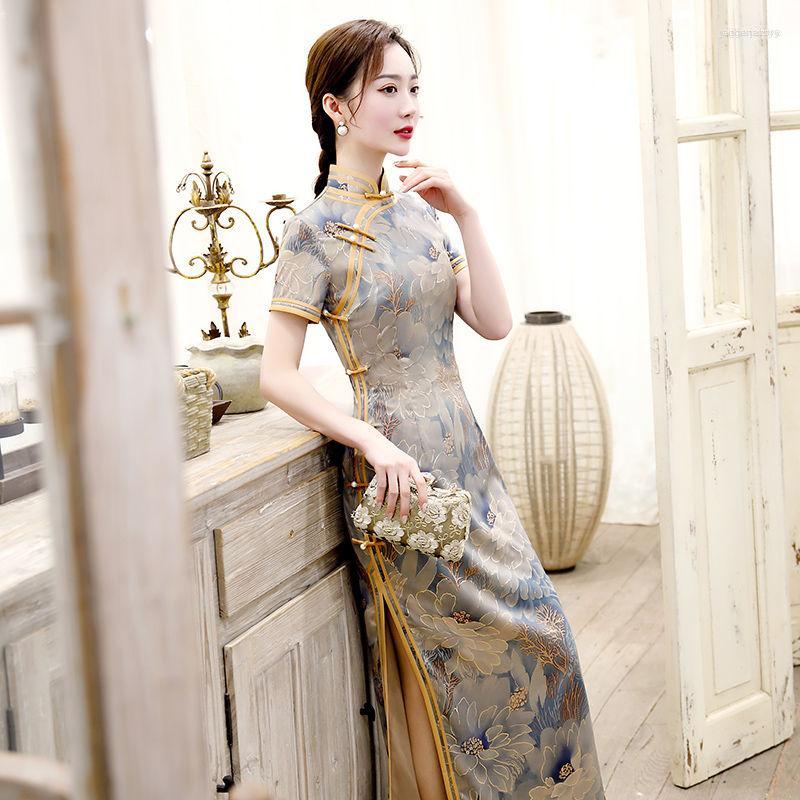 

Ethnic Clothing 2023 Chinese Traditional Cheongsam Long Elegant Women's Retro Style Daily Thin Sexy High Split Qipao Party Dress G794