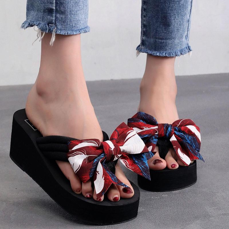 

Slippers Ladies Shoes Wedge Platform Fashion Comfortable Bohemian Beach Hard Bottom For Women Wide, Black