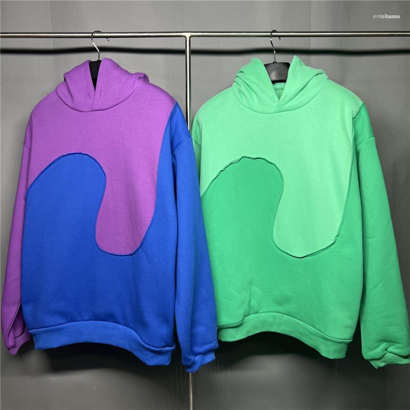 

Men' Hoodies Men' ERL Vintage Swirl Purple Green Hoodie Men Women 1:1 Quality Patchwork Fleece Sweatshirts Pullover