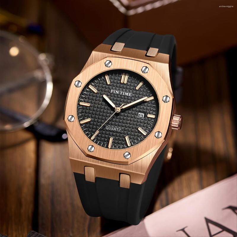 

Wristwatches Men's Silicone Strap Luxury Gold Dial Case Sports Fashion Waterproof Quartz Watch, Silver rose black face