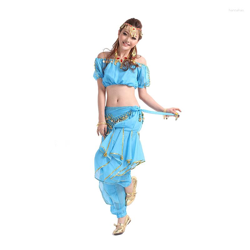 

Stage Wear Adult Lady Women Belly Dance Coat Pants Hip Scarf Accessories 3 Row Belt Skirt With Gold Shinny Bellydance Tone Coin Waist Chain, Blue