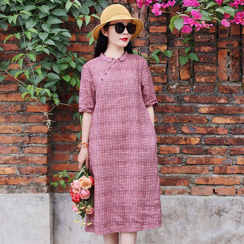 

Ethnic Clothing 2023 Chinese Style Improved Casual Daily Qipao Dress Folk Loose Women Cotton Linen Lady Elegant Cheongsam
