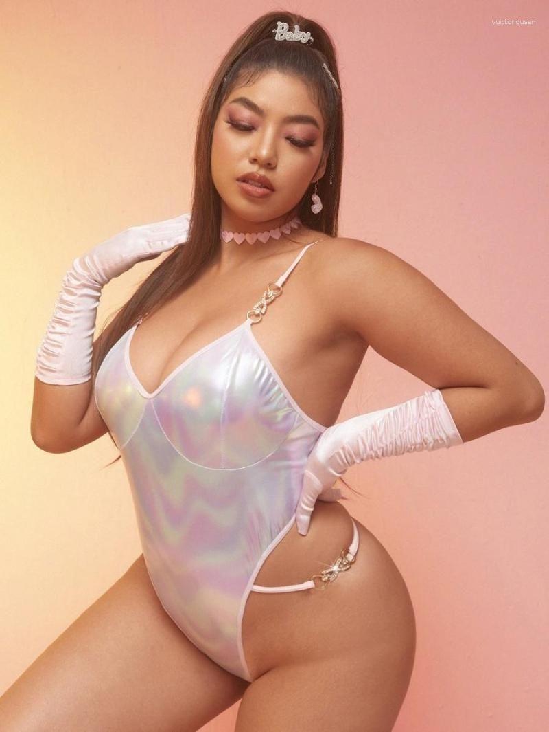 

Outerwear Women's Plus Size Underwear Metallic Chain Linked Teddy Bodysuit R7El#Women's, Multicolor