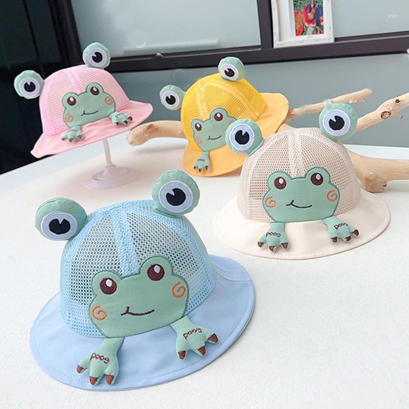 

Berets Baby Hat Summer Cartoon Little Frog Fisherman Net Boys And Girls Cute Breathable Mesh Shade Basin, Blue