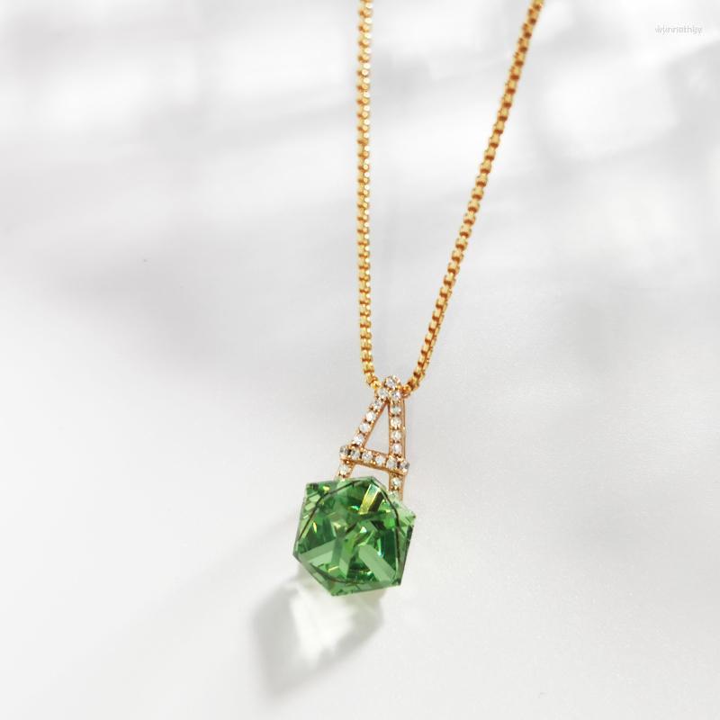 

Pendant Necklaces 8MM Cube Crystals From Austria Jewelry For Womens Fashion Korean Style Female Birthday Bijoux Gifts