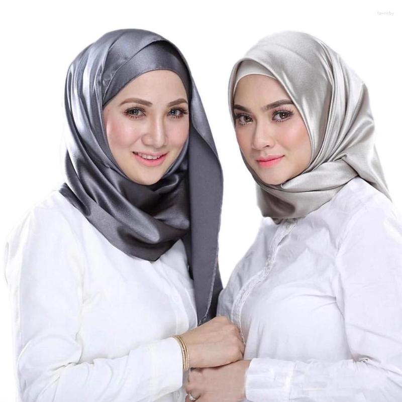 

Scarves 90 90cm Luxury Women Muslim Hijab Square Silk Scarf Satin Headscarf Plain Woman Veil Solid Handkerchief Hair Turban Bandana 2023