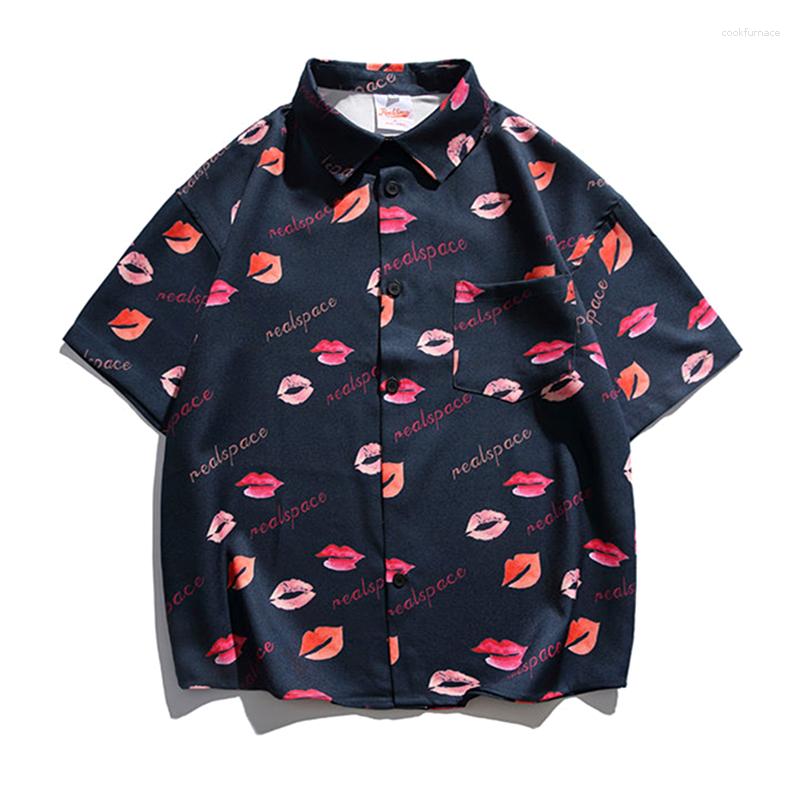 

Women' Blouses Streetwear Retro Red Lip Graphic Shirt Men Women Short Sleeve Casual Oversized Hawaiian Beach Tops Summer Korean Trend, Pure style2